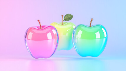 Obraz premium Minimalist layout of deconstructed apples floating in a pastel-colored environment, gentle