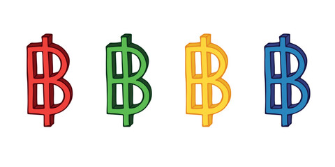 Hand drawn thai baht currency symbol set Brush stroke doodle Single element for design