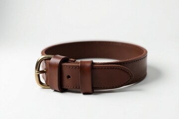 A handcrafted brown leather belt with a simple, elegant buckle, showcasing fine stitching and high-quality materials