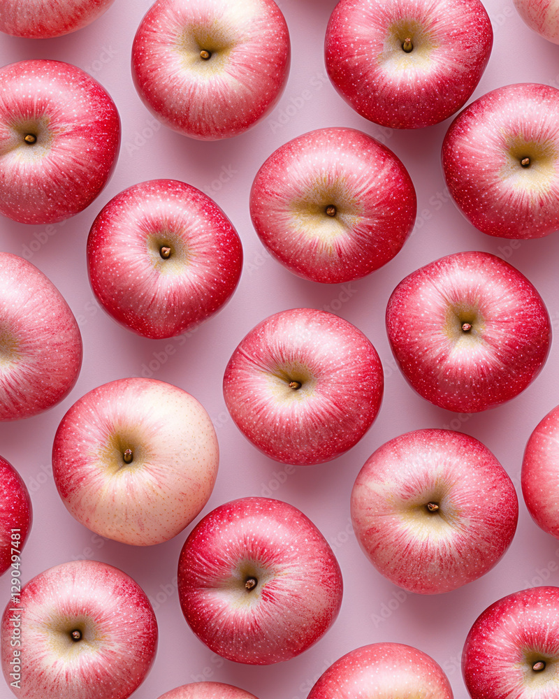 Poster crisp overhead view of segmented apples arranged in a tessellating pattern, strong geometry,