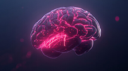 Fototapeta premium Futuristic digital composition of a floating brain with glitch-inspired textures, neon circuit