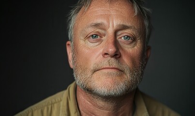 Close Up Portrait of a Mature Man with Light Colored Specks on His Face and Beard