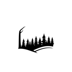 Minimalist Black and White Silhouette of Forest and Mountains