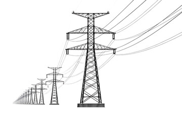 high power transmission lines of electricity isolated on white background.png