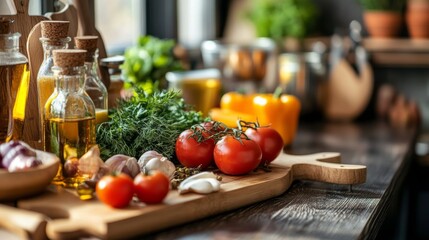 Contemporary Kitchen Interior with Fresh Ingredients on Countertop