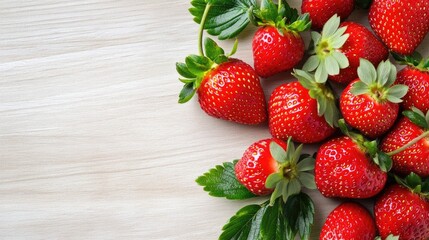 Fresh Red Strawberries on Light Wooden Background for Cooking