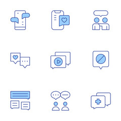 Chat icons set. Line Duotone style, editable stroke. chat, video chat, chatting, disagree, talk