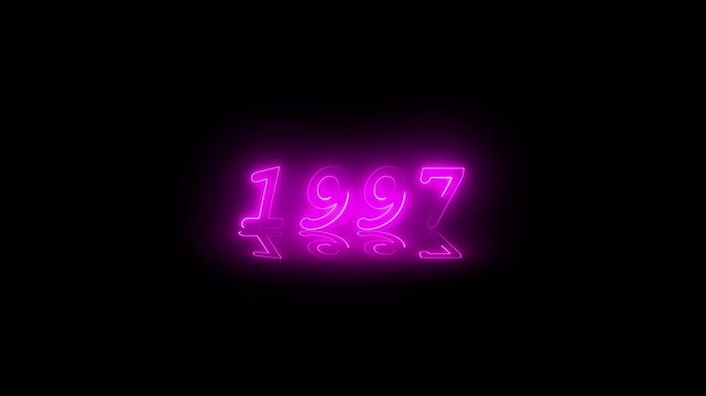  glowing Neon light text effect of number 1997 3d vedio animatin on black back ground. 