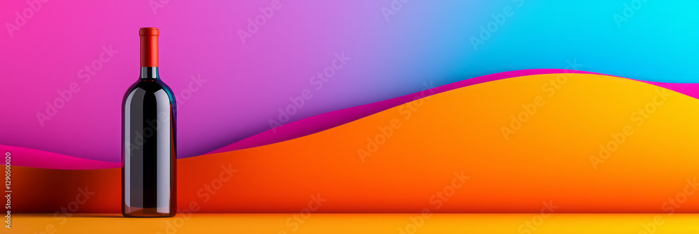 Poster Bold conceptual layout combining minimal wine elements with sharp polygonal lines, vibrant color