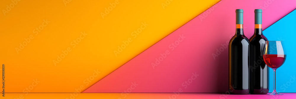 Fototapete bold conceptual layout combining minimal wine elements with sharp polygonal lines, vibrant color