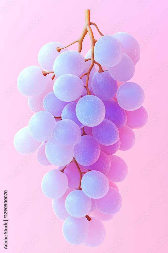 Fototapete surreal grouping of translucent grape clusters floating in a pastel void, soft gradients, glowing