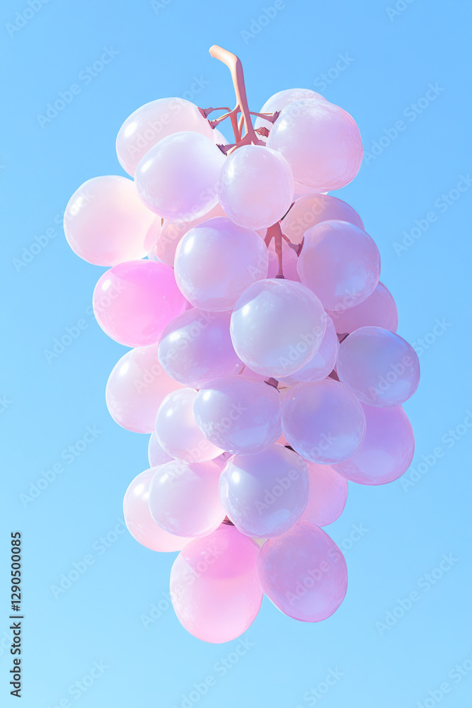 Poster Surreal grouping of translucent grape clusters floating in a pastel void, soft gradients, glowing