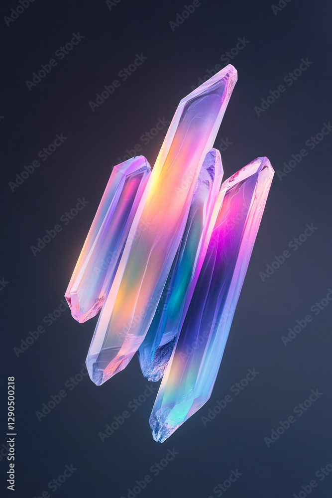 Aufkleber futuristic composition of translucent ice shards intersecting neon lines, dark moody backdrop,