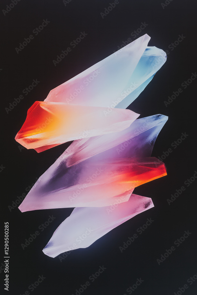 Poster Futuristic composition of translucent ice shards intersecting neon lines, dark moody backdrop,