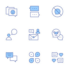 Chat icons set. Line Duotone style, editable stroke. no speak, chat, message, slack