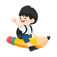 Boy student flying on a pencil