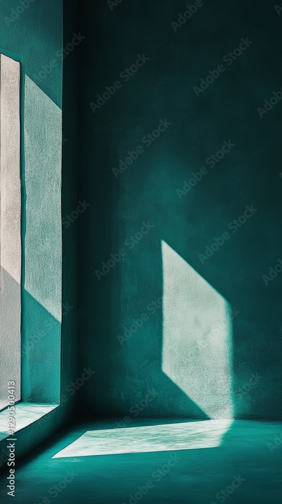 Poster minimalist design featuring a round table basking in natural light with shadows casting on a texture