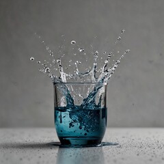 a glass with blue water splash on black background