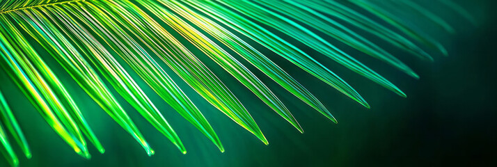 Obraz premium Ultra-detailed macro shot capturing palm leaf veins in a kaleidoscopic arrangement, luminous