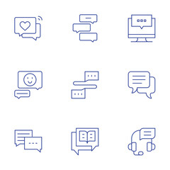 Chat icons set. Thin Line style, editable stroke. chat bubble, headphones, chat, speech bubble