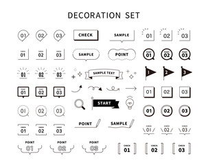 ポイントとチェックのナンバリング・アイコン　イラスト素材　リボン　ベクター　旗　吹き出し　セット