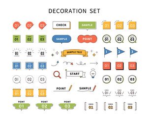 ポイントとチェックのナンバリング・アイコン　イラスト素材　リボン　ベクター　旗　吹き出し　セット