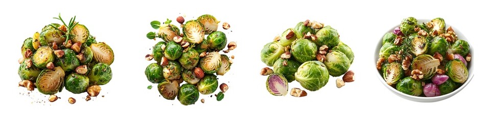 Set of Brussels Sprouts with Pickled Shallots and Hazelnuts - Isolated on Transparent Background