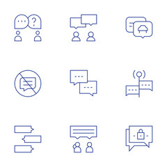 Chat icons set. Thin Line style, editable stroke. live chat, chatting, no chat, chats, discuss, chat, dialogue