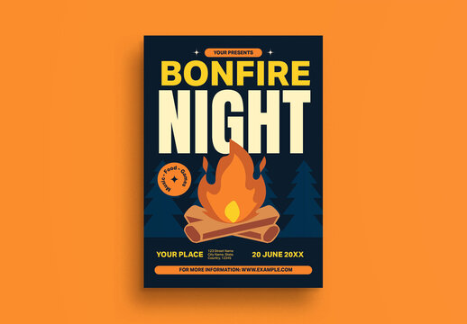 Blue Yellow Bold Minimalist Bonfire Night Flyer