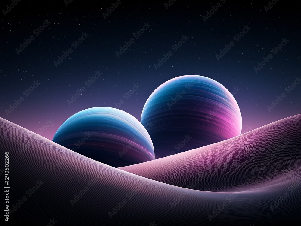 Poster a mystical planetary alignment visible from a desolate alien landscape, massive celestial bodies for