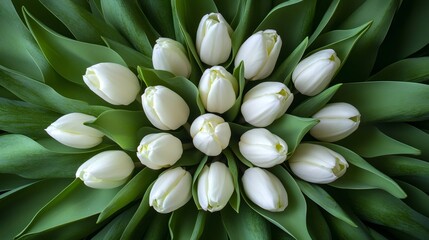 Obraz premium Bouquet of white tulips forming a floral heart shape