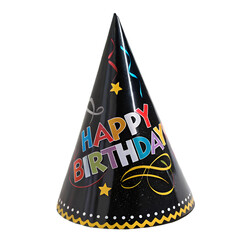 Black birthday party hat isolated on transparent background