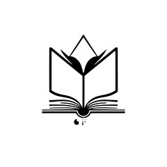 A minimalist, stylized logo design featuring an open book, resembling a crown, with 