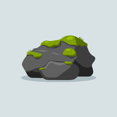 A Flat-Style Moss-covered rock on a Plain White Background