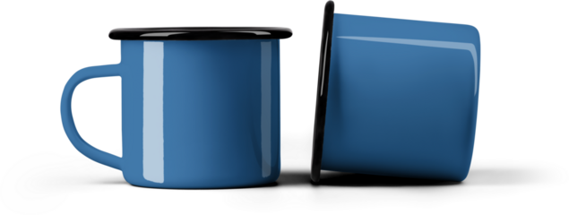 Blue mug mockup with black rim, png, set