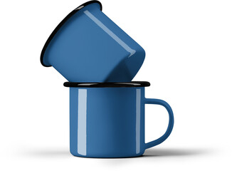 Blue mug mockup with black rim, png, set