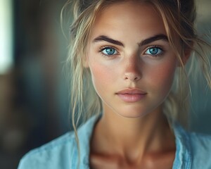 Fototapeta premium Blonde Woman Portrait in Casual Style