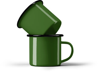 Mockup green mug with black rim, png, set