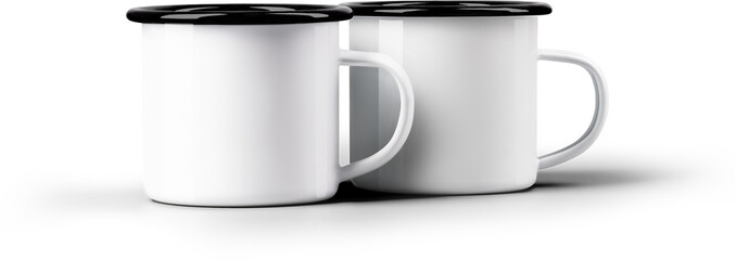 Mockup white mug with black rim, png, set