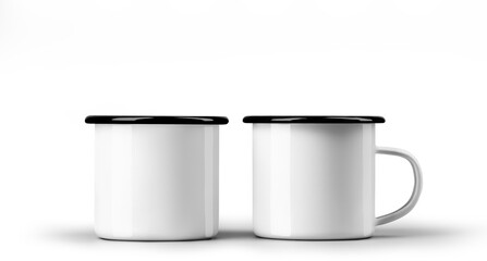Mockup white mug with black rim, png, set