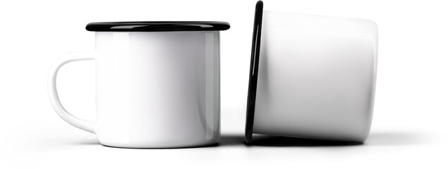 Mockup white mug with black rim, png, set