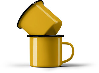Mockup yellow mug with black rim, png, set