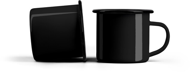 Black mug mockup with black rim, png, set