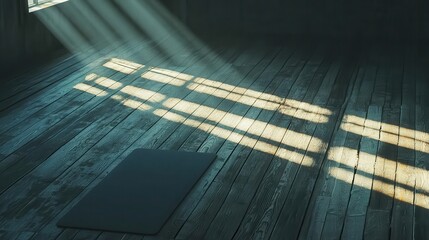 Sunlit Room with Yoga Mat on Wooden Floor