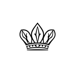 Simplistic, black-lined crown on a white background. The crown consists of the central three leaf shaped motifs.