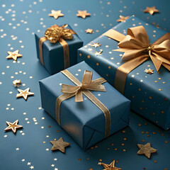 Luxury Gift Wrapping: Blue & Gold Presents