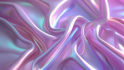Obraz premium Shimmering Satin Surface with Soft Neon Glow – Abstract Iridescent Silk Drapery in Pastel Pink and Purple Tones