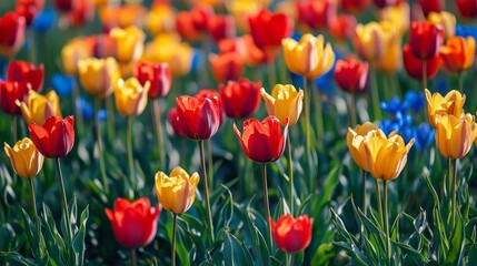 Colorful Wildflowers Bloom in a Vibrant Garden Setting Under Bright Sunlight During the Day, Creating a Lively Atmosphere Full of Beauty and Harmony