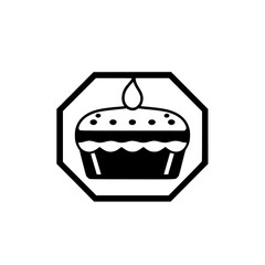 Cupcake in Octagon, Black and White, Illustration Style