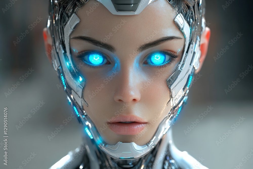 Leinwandbilder futuristic humanoid robot with glowing blue eyes showcasing advanced technology and intricate design